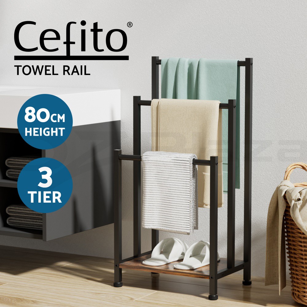 Cefito 3 Towel Freestanding Bathroom Steel Black Storage Shelf Holder 40 28 80cm