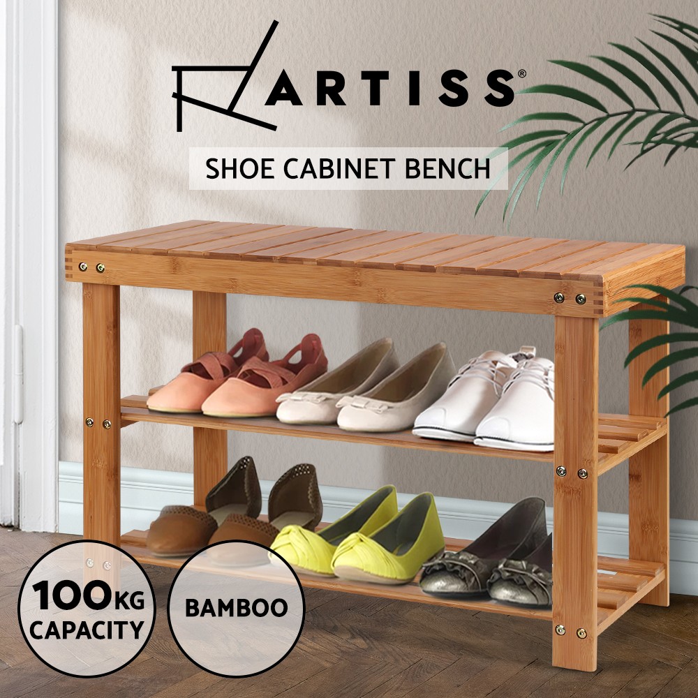Artiss Bamboo Bench Shoe Rack Storage 8-10 Pairs Natural 100kg BAM-B-SR14-NT