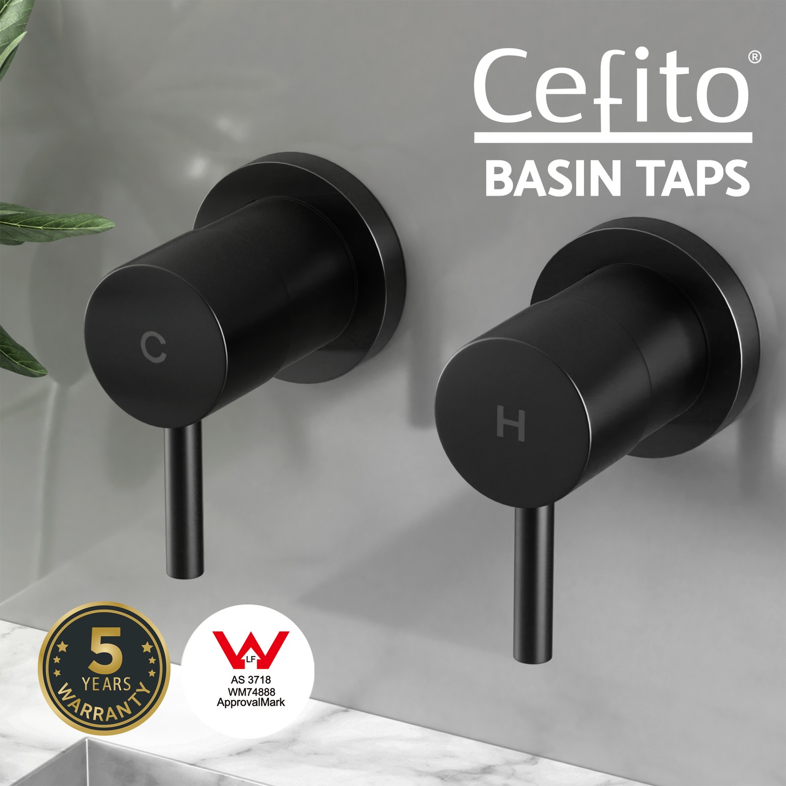 Cefito Twin Basin Tap Brass Bathroom Shower Matte Black Cold 25mm Ceramic Round