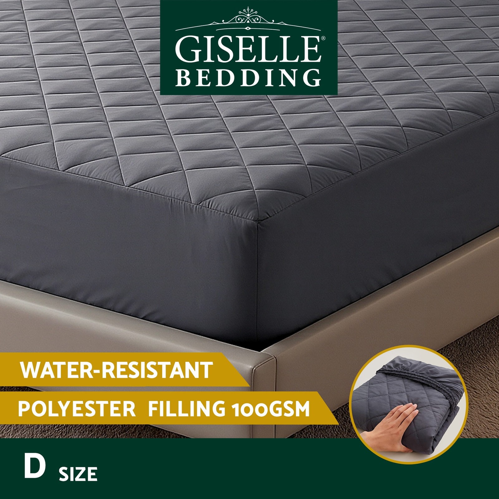 Giselle Bedding Mattress Protector Waterproof Microfiber 35cm Deep Pocket Grey