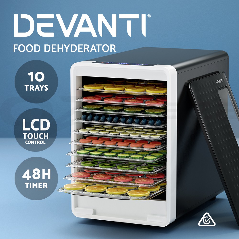 Devanti 10-Tray Food Dehydrator 550W LED Touch 40-70C Timer 1-48 Hours Black
