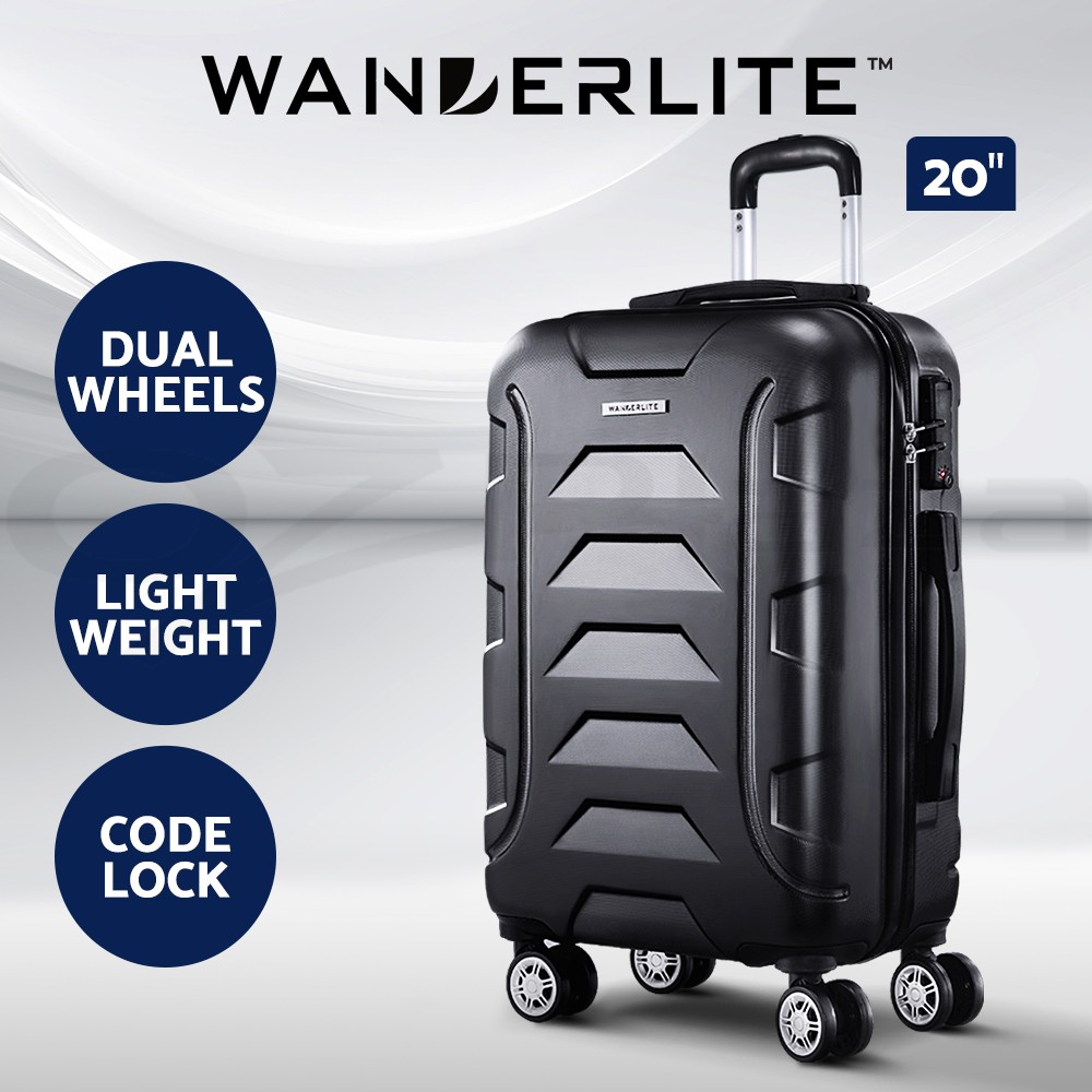Wanderlite 20 Luggage Trolley Suitcase ABS Black 40L Lightweight Cabin Carry On