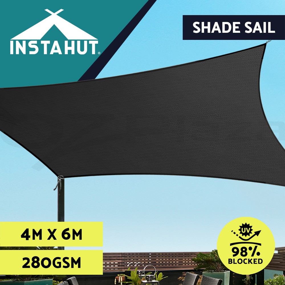 Instahut Rectangle Shade Sail 4x6m Black 280gsm UV Protection Outdoor Canopy