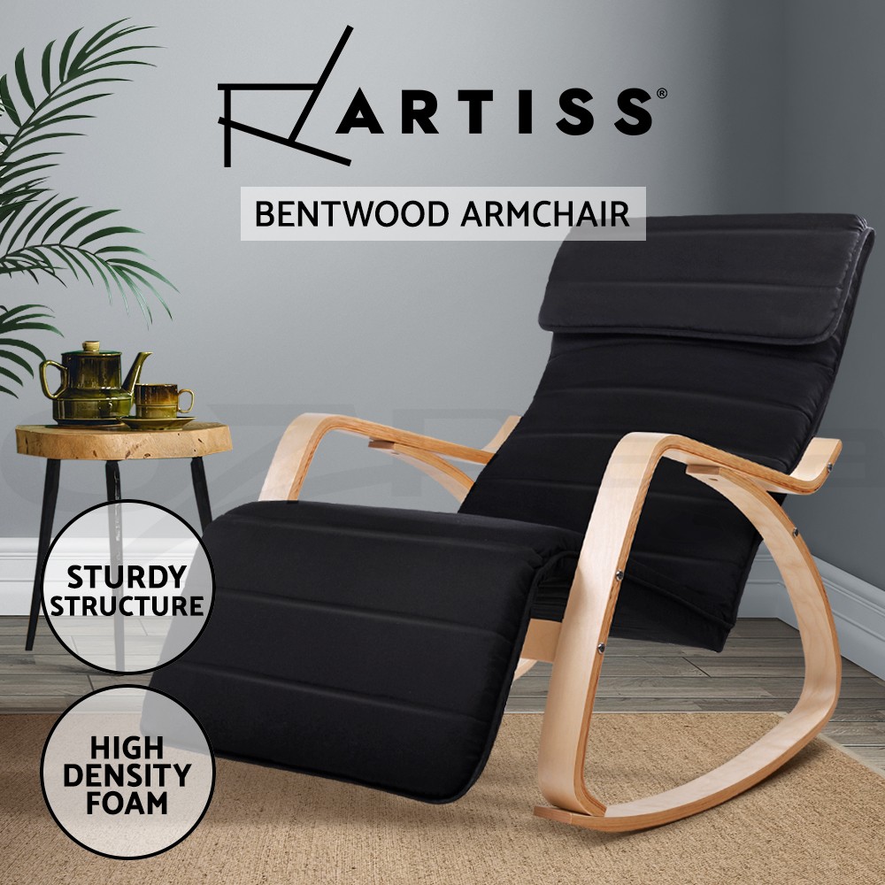 Artiss Bentwood Rocking Armchair Adjustable Footrest Birch plywood Beige 150kg