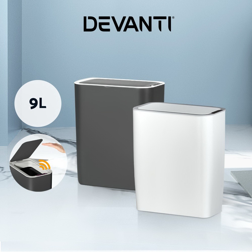 Devanti 9L Motion Sensor Bin Automatic Touch Free Rubbish Waste Ash black/White