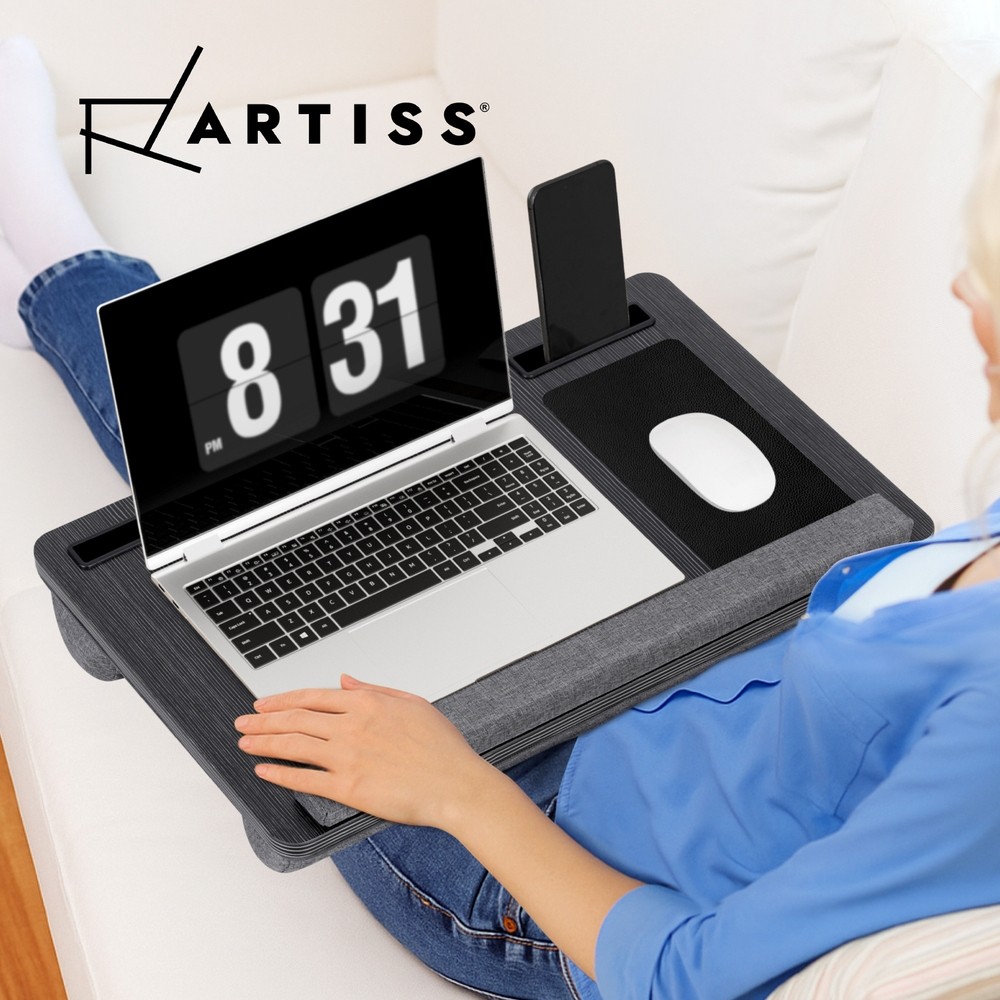 Artiss Portable Lap Laptop Desk Black MDF Wrist-rest Phone Slot Mouse Pad 55CM
