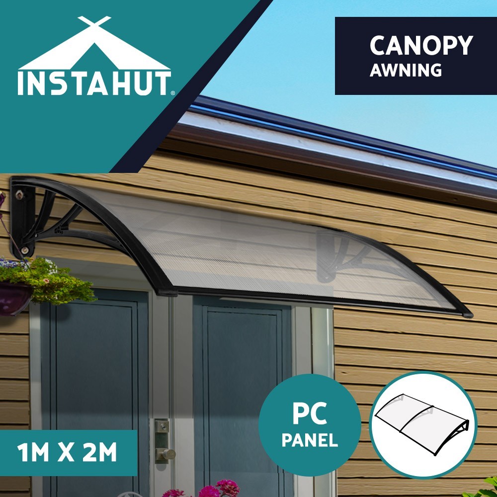 Instahut Door Window Awning Canopy UV Rain Resistant 1X2M Transparent Black
