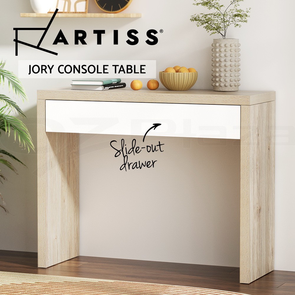 Artiss Jory Console Table Hallway Entry Desk With Drawer 100cm Pine&White 80cm