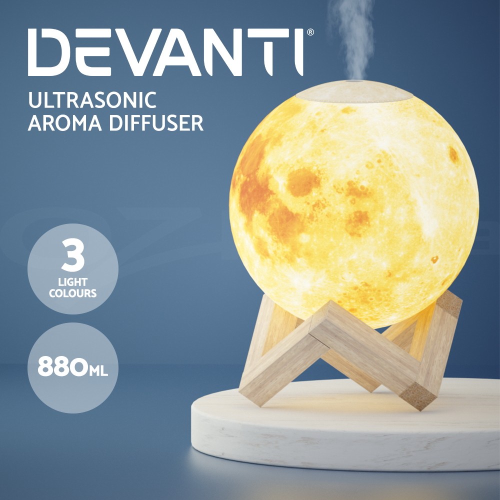 Devanti Aroma Diffuser Humidifier Moon Lamp 880ml White Ultrasonic LED 4-in-1