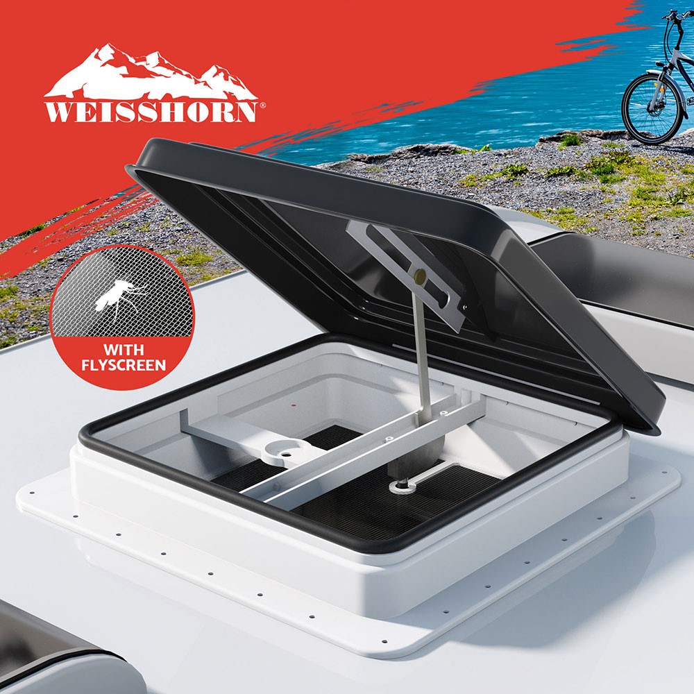 Weisshorn Caravan Roof Vent Hatch 350x350mm Black Stainless Steel Flyscreen