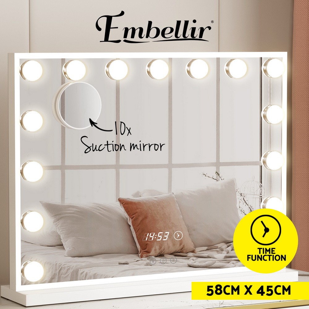 Embellir Hollywood Makeup Mirror LED Lighted 10x Magnification 58x45cm Tabletop