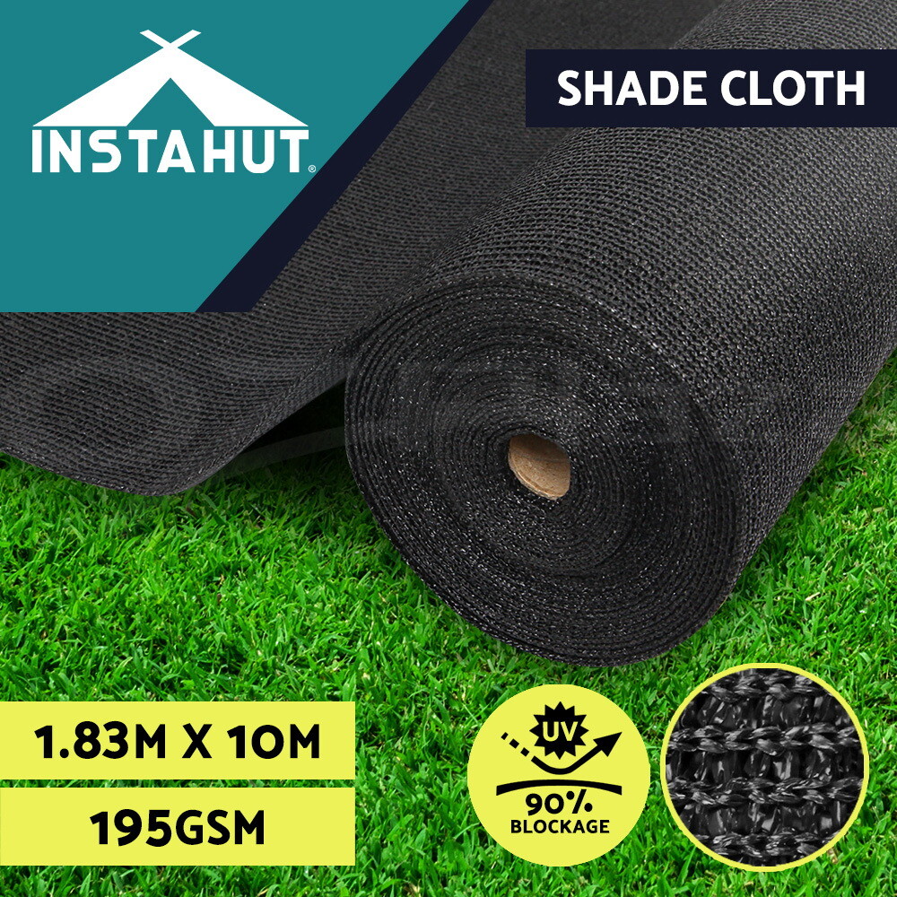 Instahut 90 Shade Cloth 1.83x10m Black HDPE UV-stabilized Heavy Duty Garden Mesh