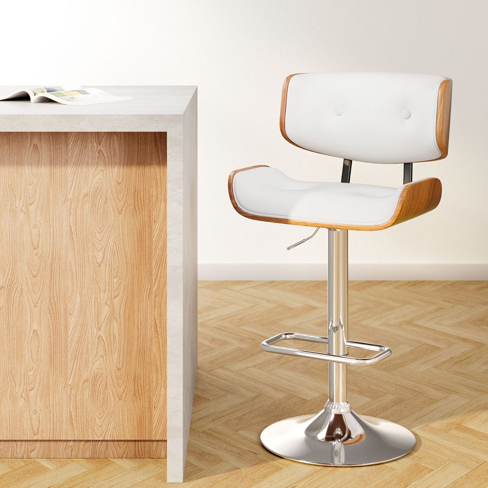 Artiss Bar Stool Gas Lift Swivel PU Leather White Chrome Steel 130kg 96-117cm