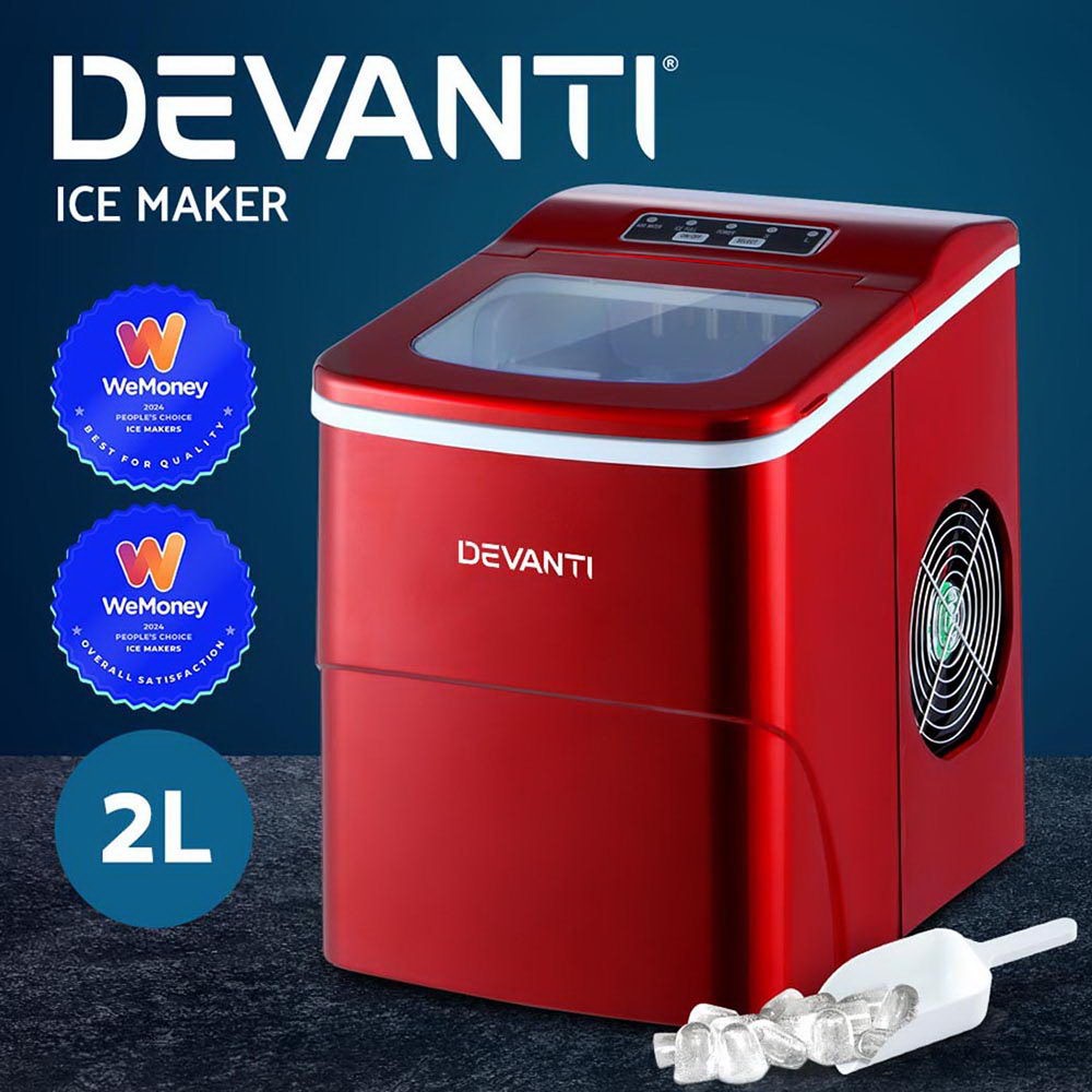 Devanti Portable Countertop Ice Maker Machine 12kg/24h 2L Red 240W Bullet-shaped