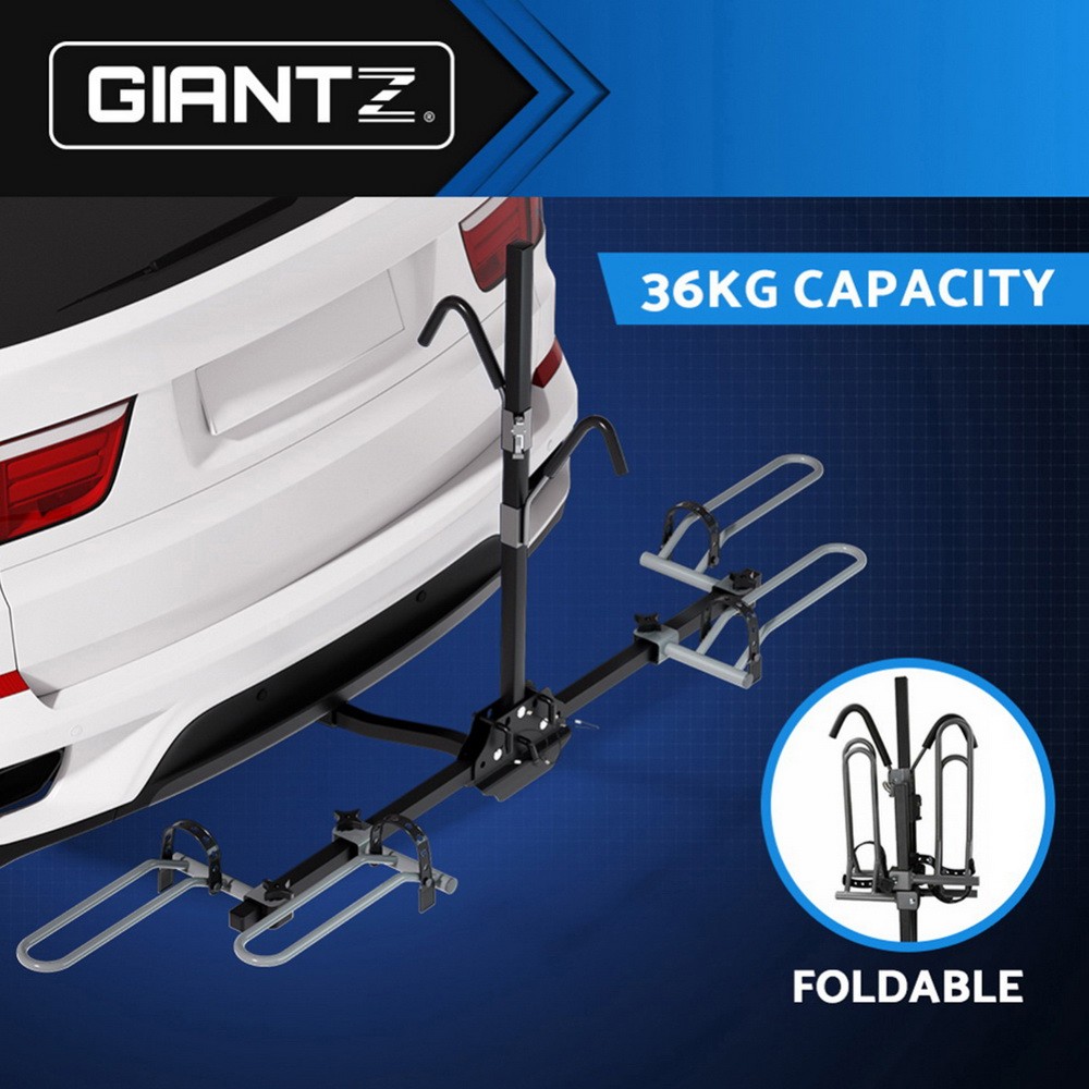 Giantz 2-Bike Hitch Mount Carrier Rack Foldable Steel Black 2-inch Receiver