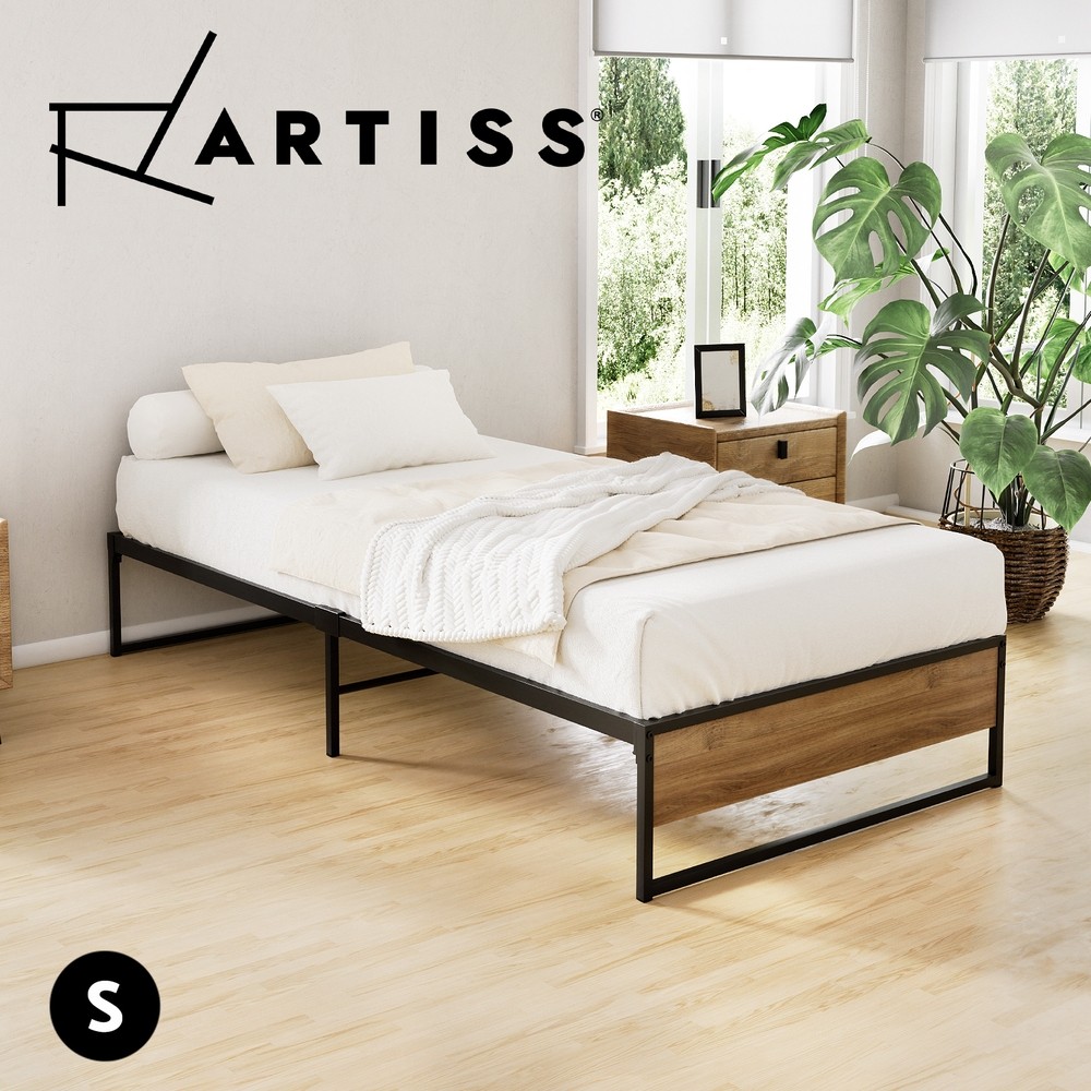 Artiss Oslo Single Bed Frame Metal Slatted Foundation Black Industrial 150kg