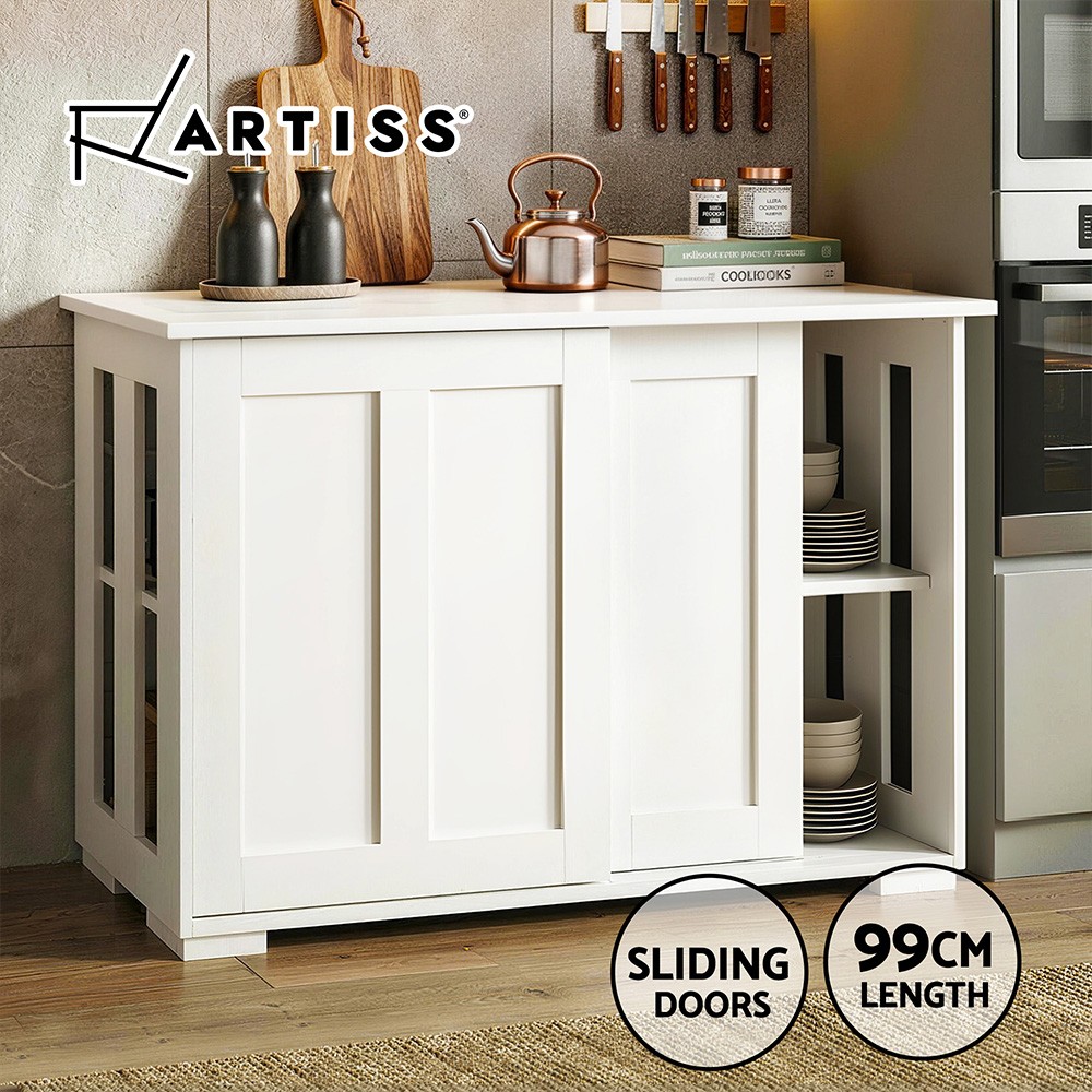 Artiss Buffet Sideboard Sliding Doors Pantry Storage White 99cm x 33cm x 63cm