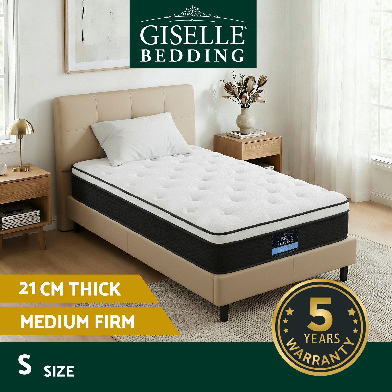 Giselle Bedding Bonita Euro Top Mattress Single Medium Firm Bonnell Spring 190cm