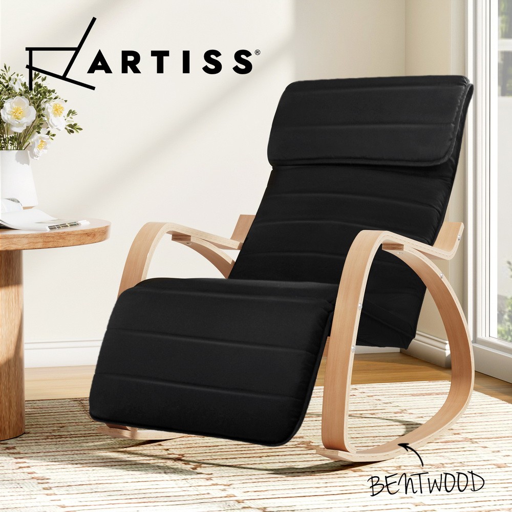 Artiss Rocking Armchair Recliner Footrest ARMCHAIR-10-BLACK Cotton Black 5-range