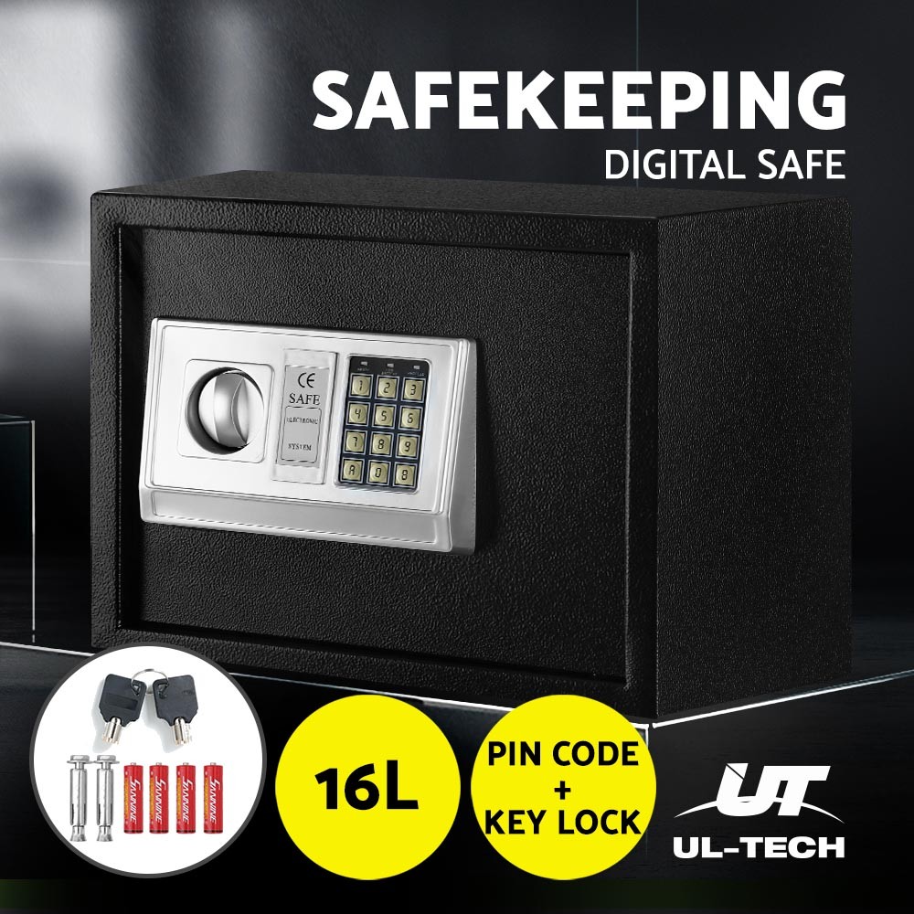UL-TECH 16L Digital Electronic Security Safe Black Cash Deposit 35cm 25cm Metal
