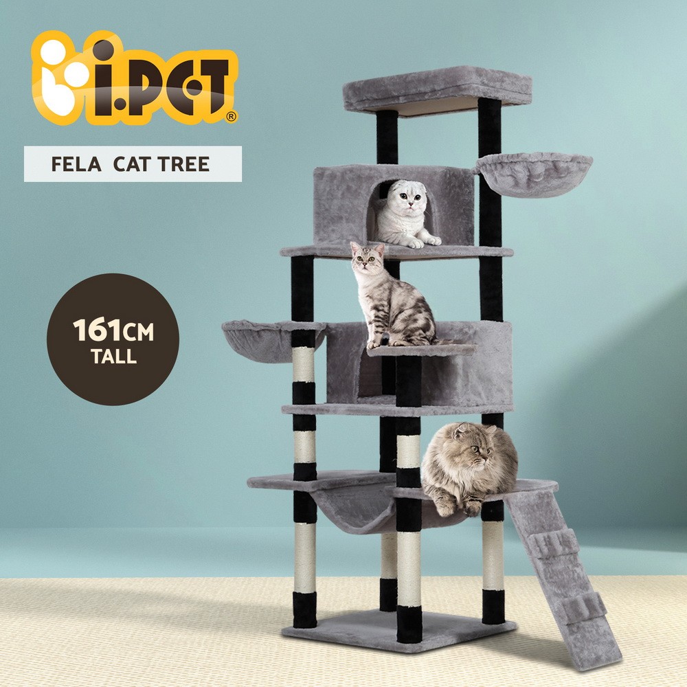 i.Pet Cat Tree Tower 161cm Multi-level Sisal Scratching Post Grey Condo House