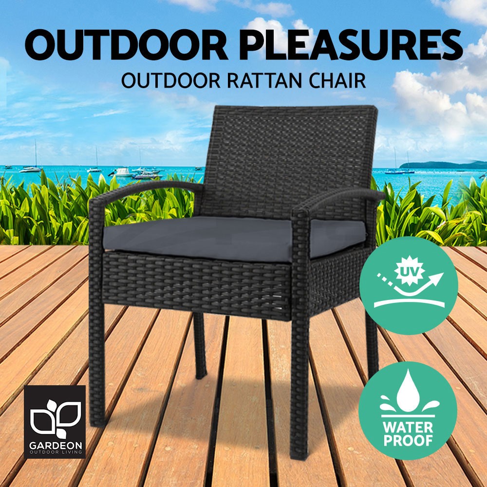 Gardeon 3-piece Outdoor Wicker Bistro Set Patio Table Chairs Black Brown Grey