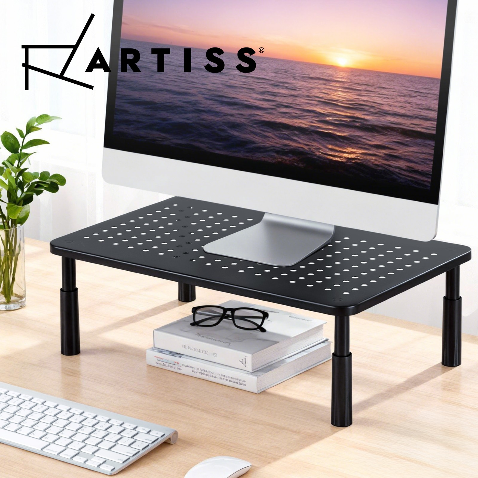 Artiss Adjustable Monitor Stand Laptop Riser Black Three Height Settings 20kg