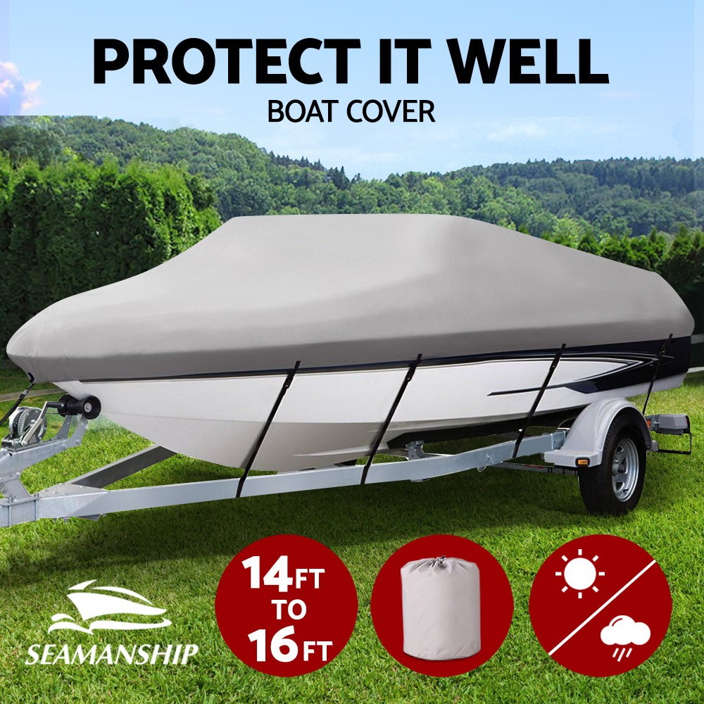 Seamanship Boat Cover TBC-1416-GR 14-16ft Grey 600D PU coating UV-resistant