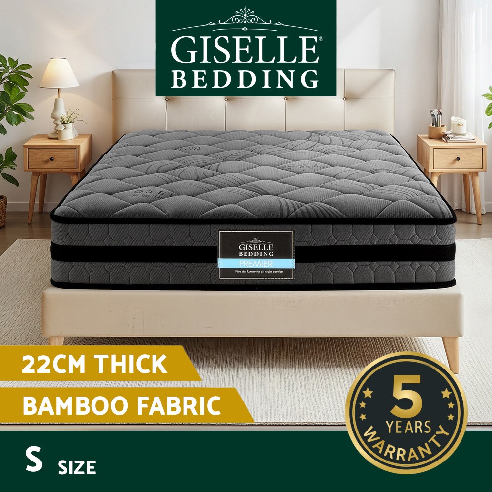 Giselle Bedding Wendell 22cm Pocket Spring Mattress Single Medium Firm Grey Foam