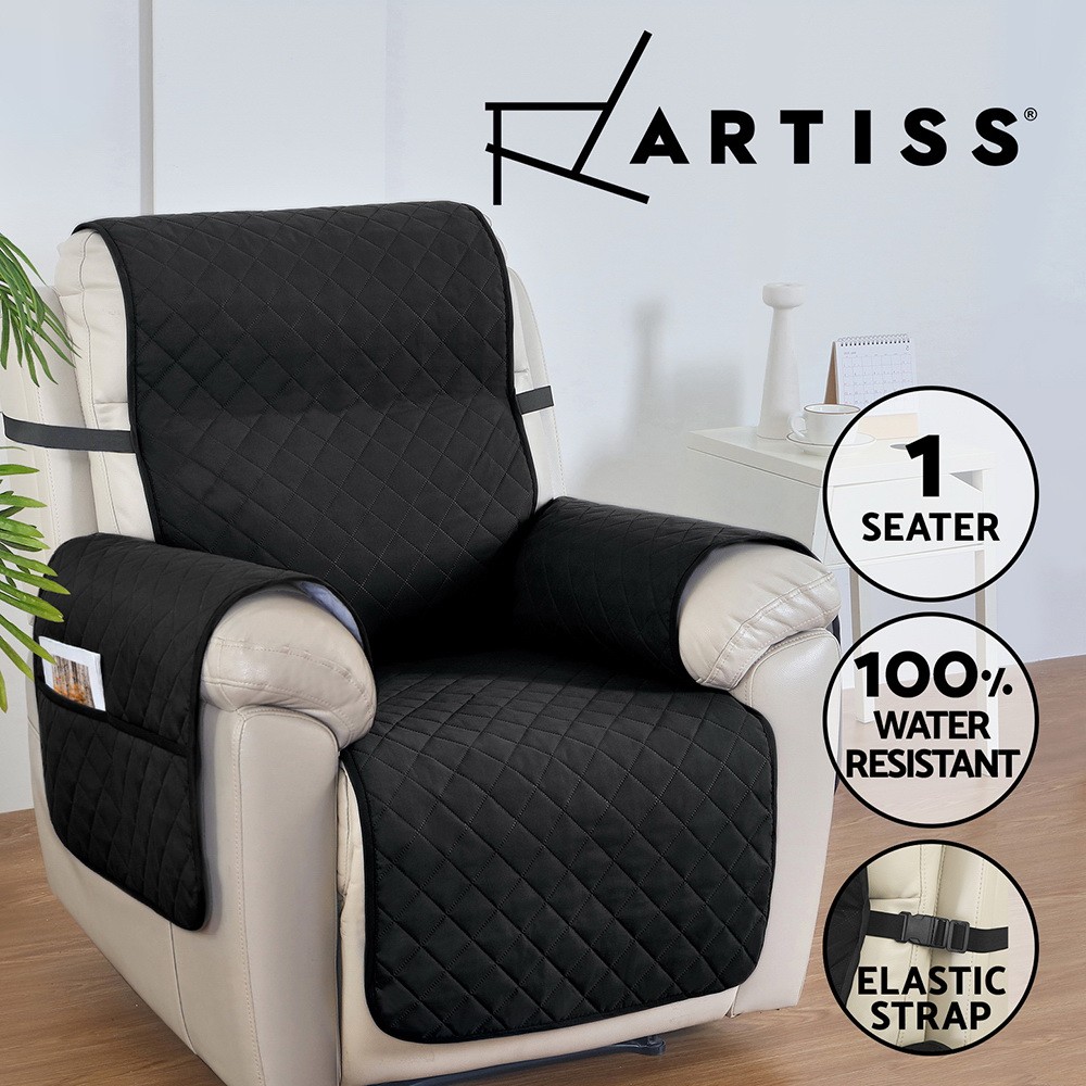 Artiss Recliner Chair Cover 1-Seater Water Repellent Anti-Slip Black Microfibre