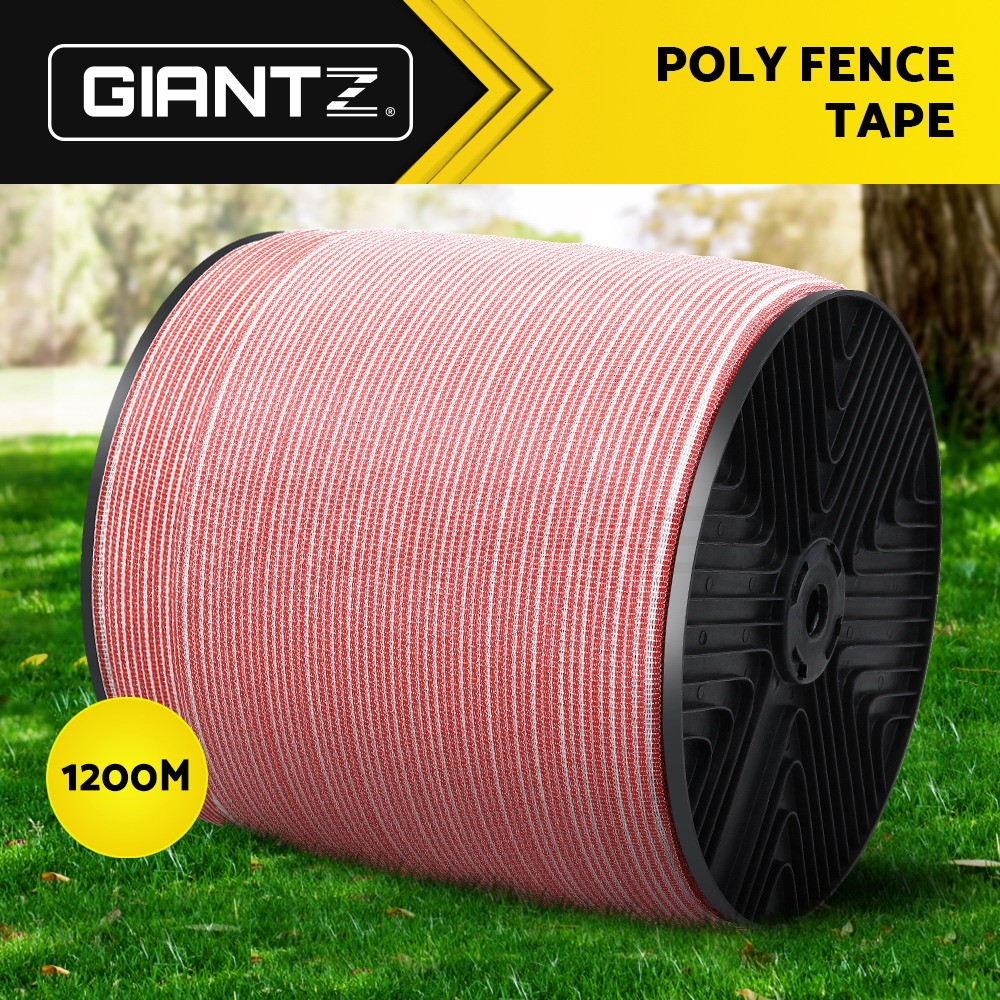 Giantz Electric Fence Polytape 1200M 12mm Red White Stainless Steel Wire Horse