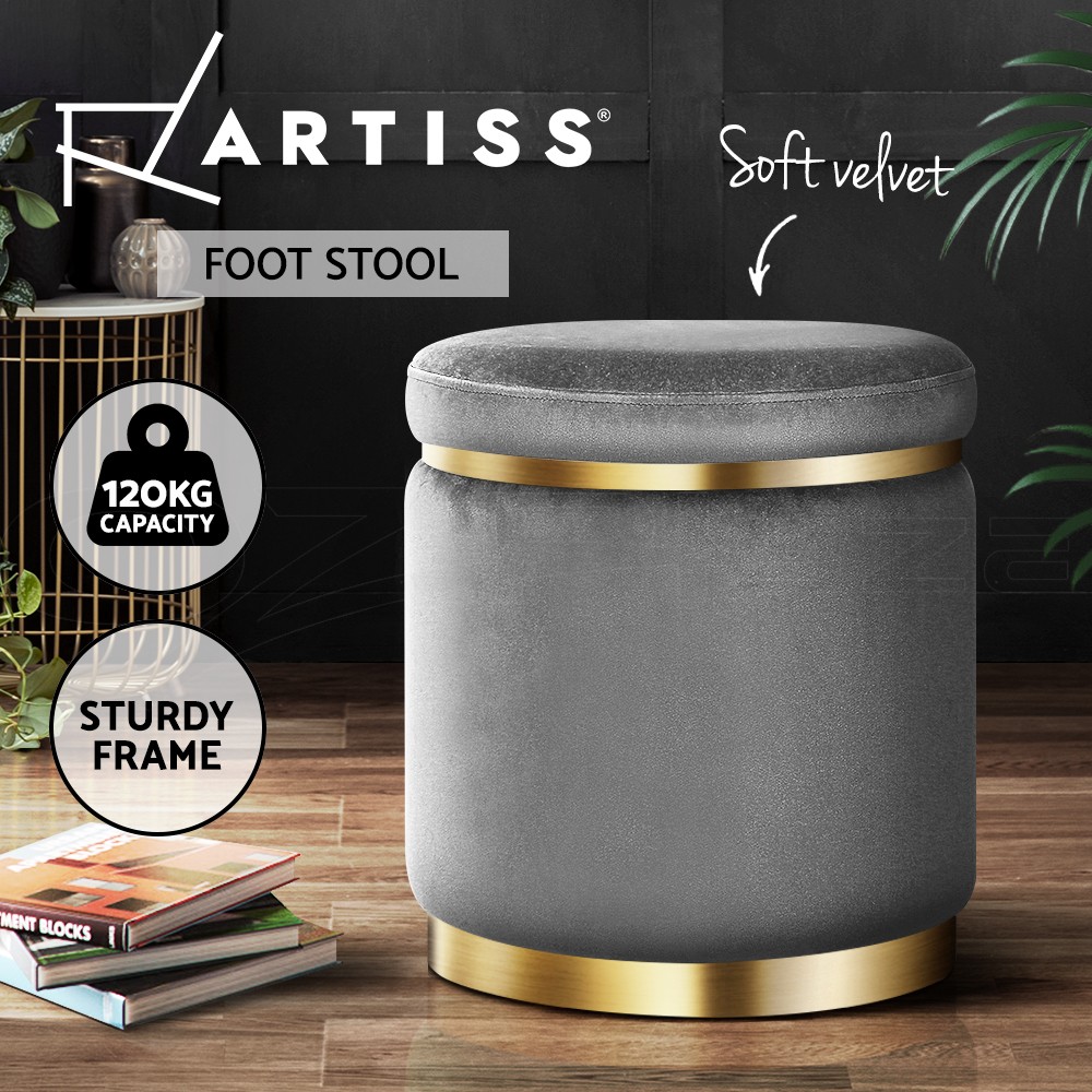 Artiss Round Velvet Ottoman Footstool Large Soft Padded Seat Charcoal Grey 120KG