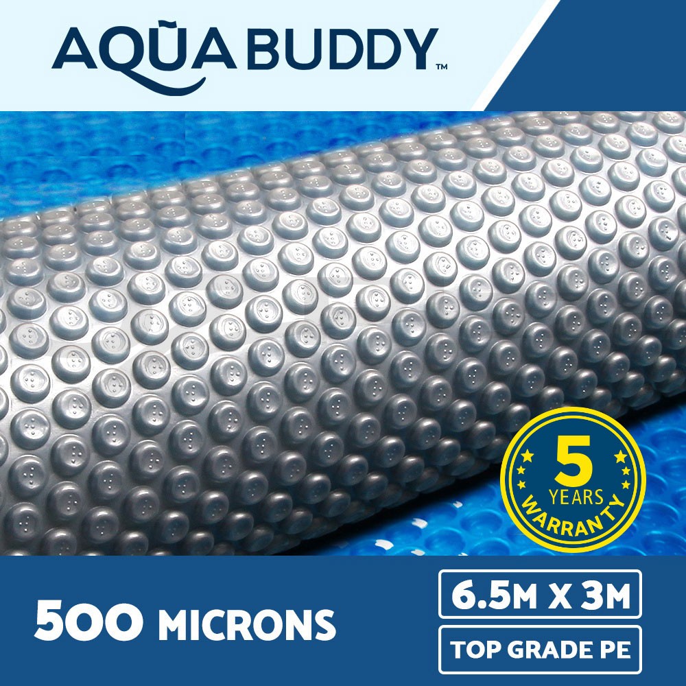 Aquabuddy Pool Cover 500 Micron Bubble Solar Heat Blanket Blue Silver 6.5x3m