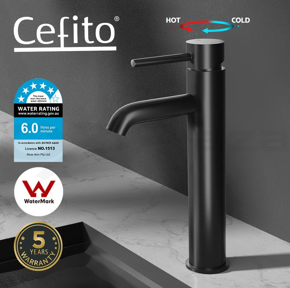 Cefito Bathroom Basin Mixer Tap A81H14BK Black Brass Matt 35mm Drip-Free Ceramic