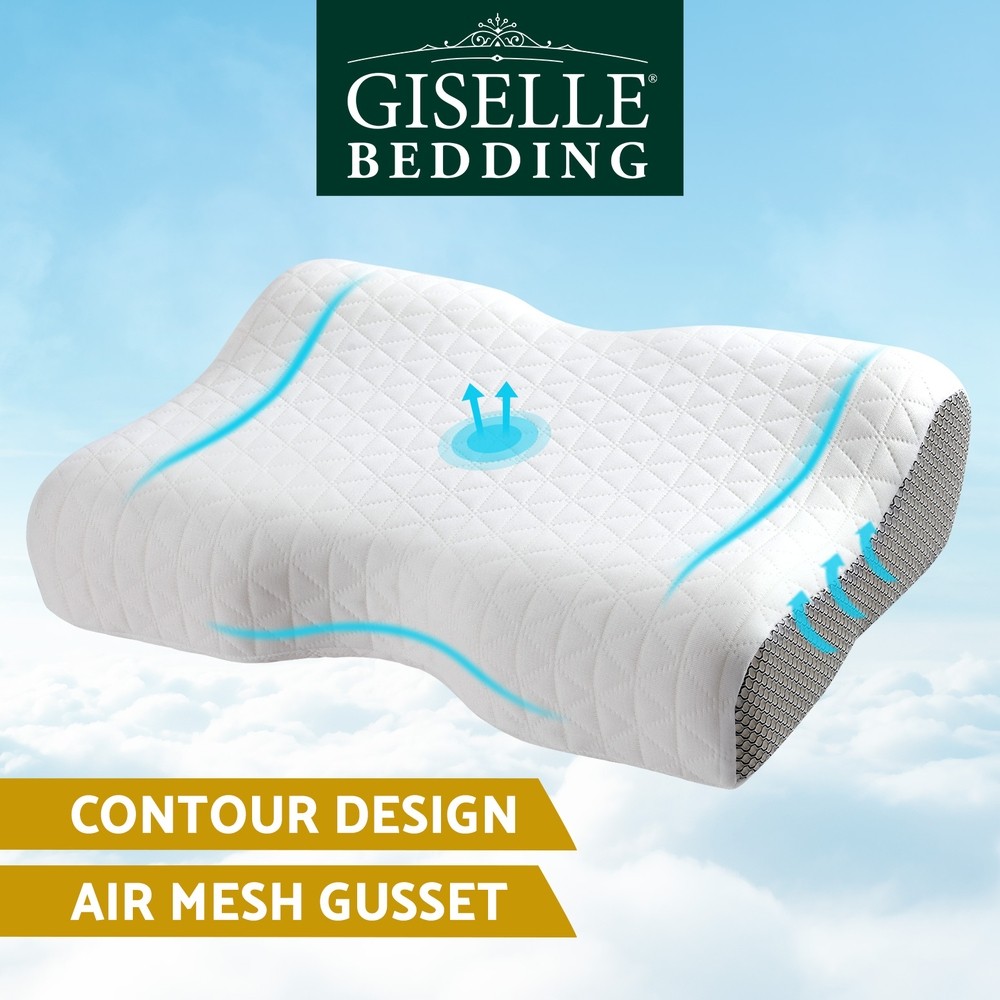 Giselle Bedding Memory Foam Contour Neck Pillow White 50cm Breathable Washable