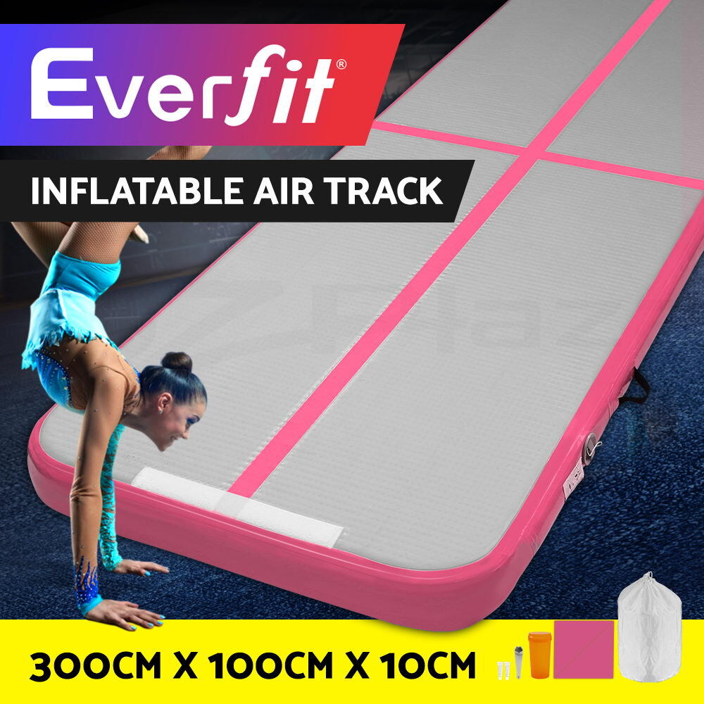 Everfit 3M Air Track Gymnastics Mat Inflatable 300cm Non-Slip Pink Grey Yoga