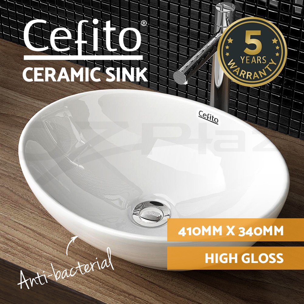 Cefito Ceramic Bathroom Basin Sink Oval Countertop Topmount White 41 34 14.5cm