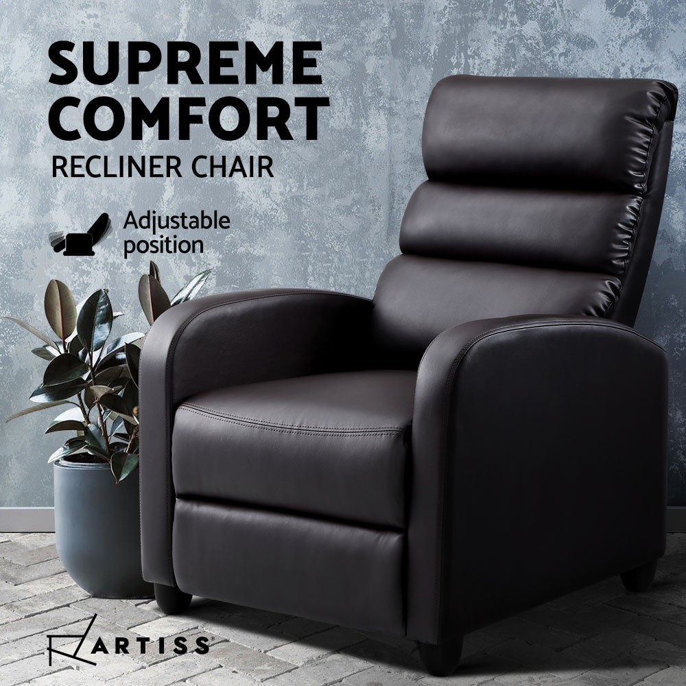 Artiss Recliner Chair Brown PU Leather Adjustable Footrest 135 degree 150kg
