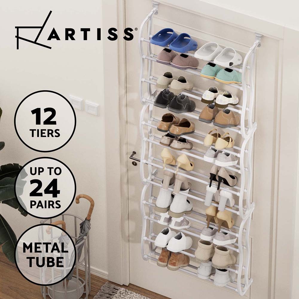 Artiss Eric Shoe Rack 12-tier Hanging Over Door Metal Shelves White 24 Pairs