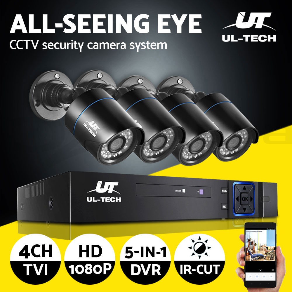 UL-TECH 1080P 4CH DVR CCTV Security Camera System 4 Bullet Cameras IP66 HD P2P