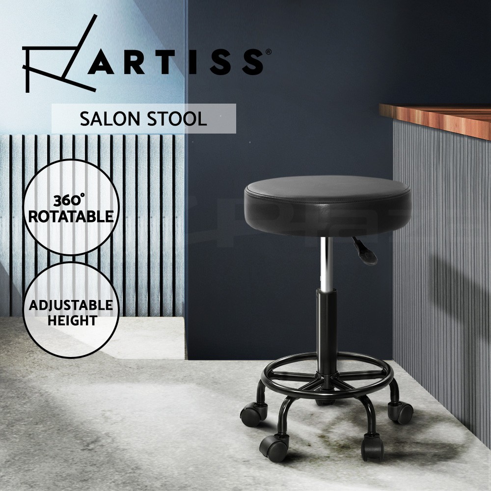 Artiss Salon Stool Hydraulic Lift Leather Black Adjustable Swivel 360rotatable