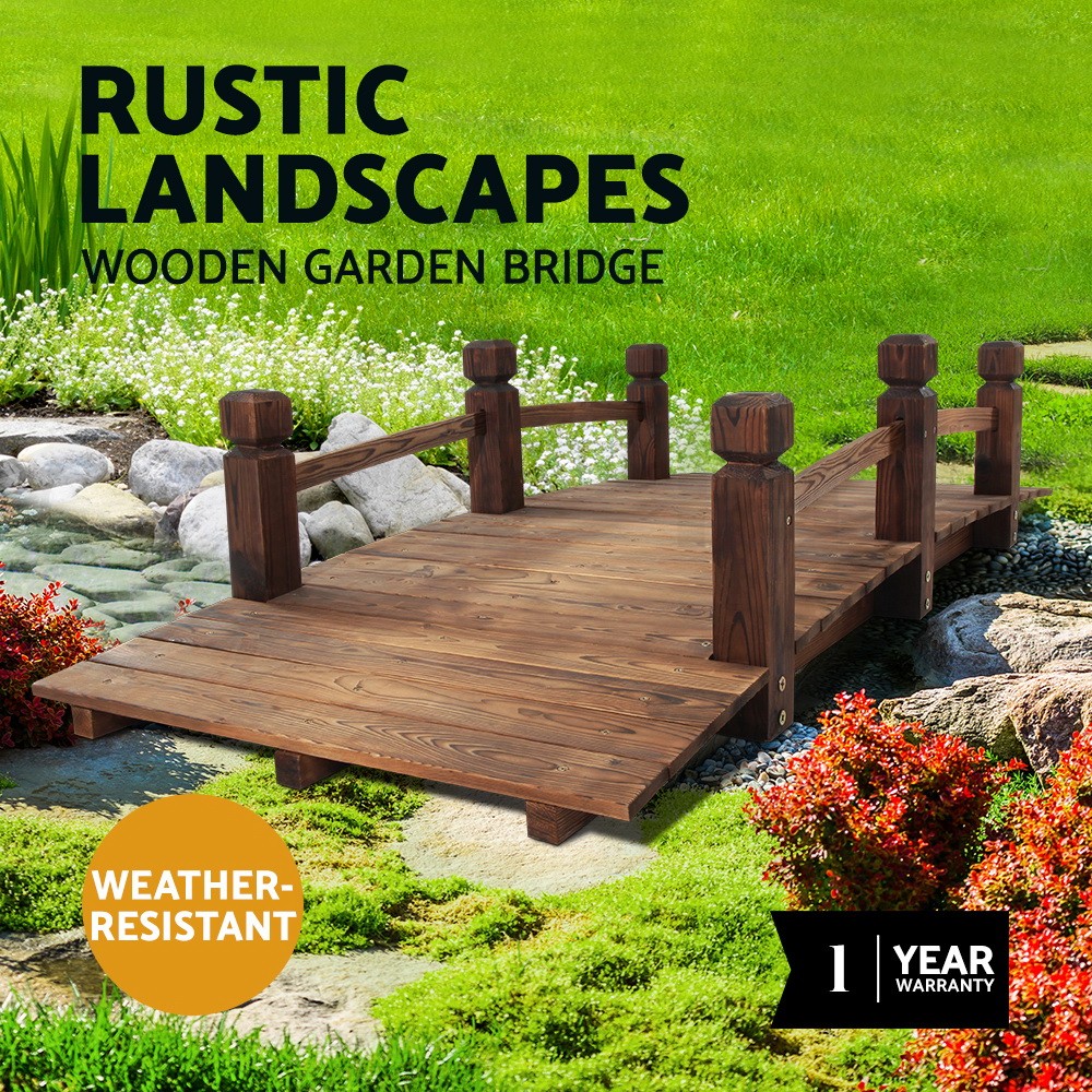 Gardeon Wooden Garden Bridge Rustic Burnt Finished Fir Wood Weatherproof 160kg
