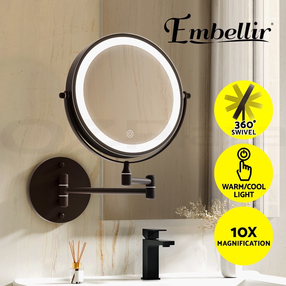 Embellir Extendable Makeup Mirror 10X Magnifying Double-Sided LED Lighted Brown