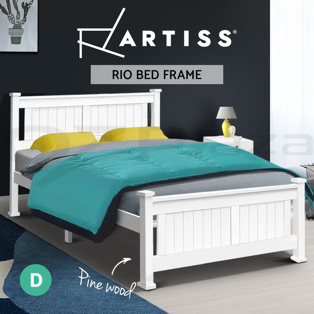 Artiss Wooden Bed Frame Queen Double King Single Mattress Base With Slats White