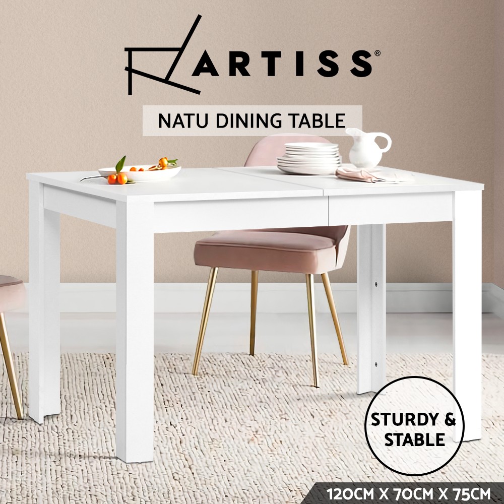 Artiss Natu Dining Table 4 Seater White 120cm Melamine Particle Board Flat Pack