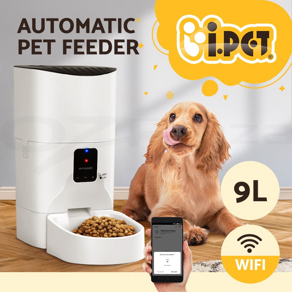i.Pet Automatic Feeder 9L Wi-Fi Smart APP Timer Dog Cat Dry Food White Portable