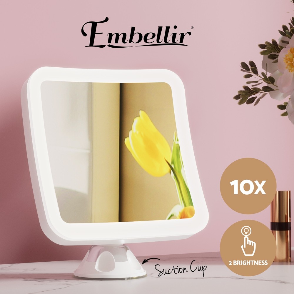 Embellir Makeup Mirror 10X Magnification LED Light Suction Cup 360 Rotation