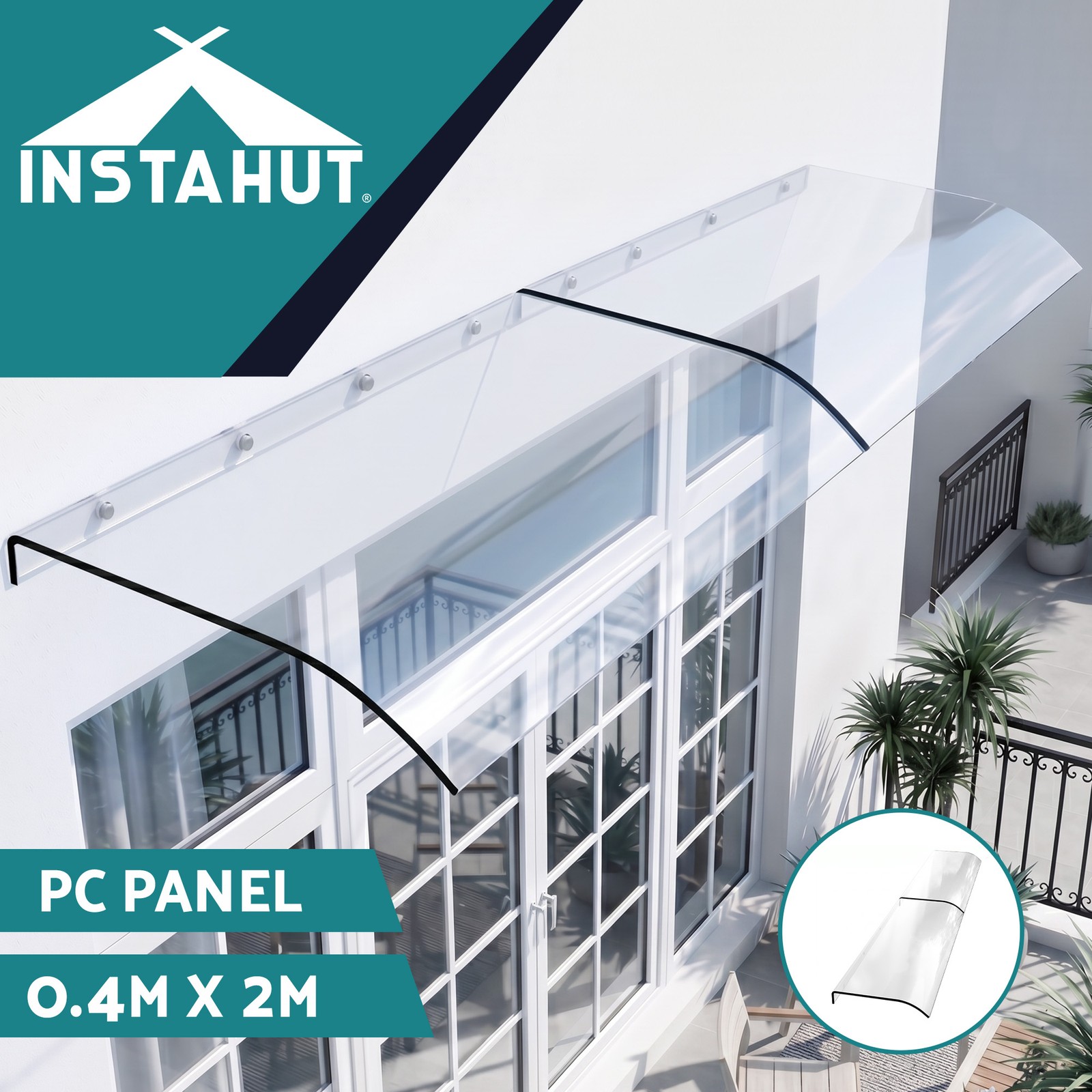 Instahut Door Window Awning 0.4mx2m Transparent PET Polycarbonate Sheet Canopy