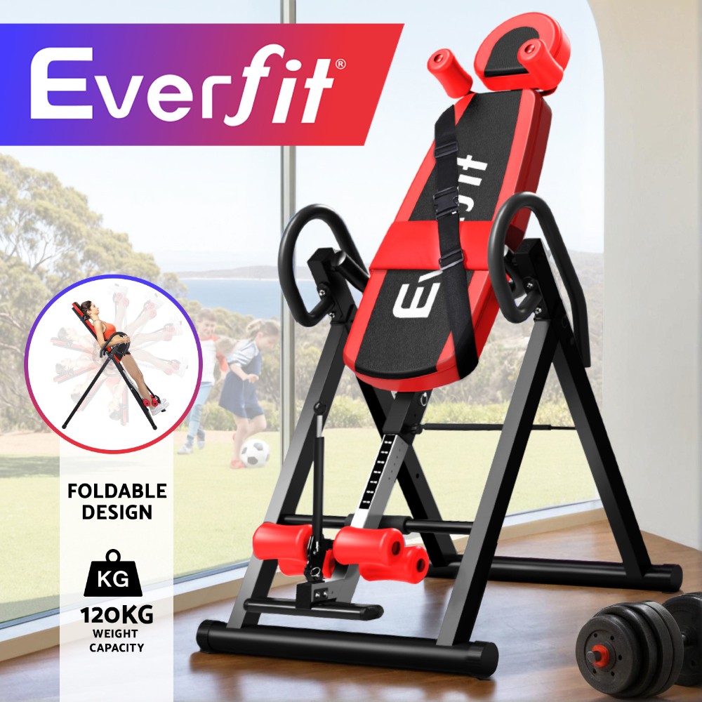 Everfit Inversion Table Foldable Back Stretcher 180 degrees 120 kg Home Gym Red