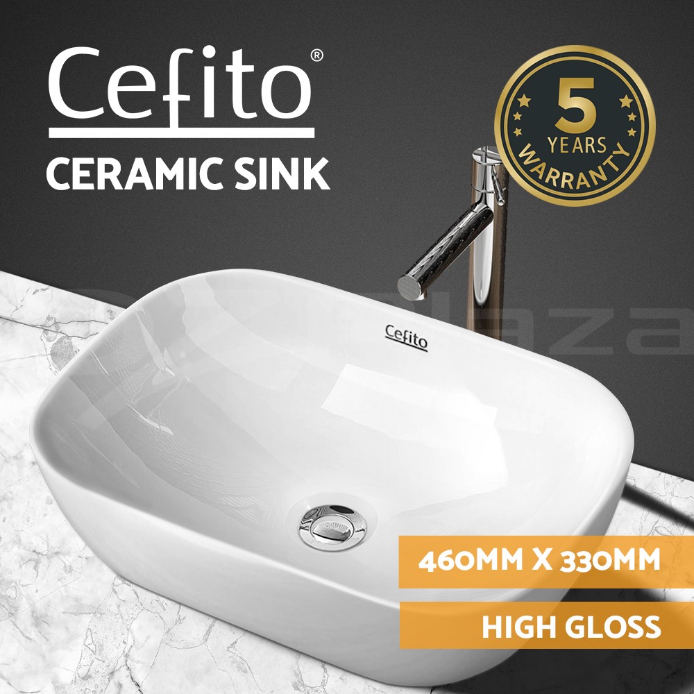 Cefito Ceramic Bathroom Basin Sink Topmount White Oval 46cm 33cm 13cm High gloss